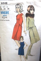 6548 VOGUE 60 BOWS/FROGS/1/2 BELT A-DRESS SLVS OR NOT PATTERN 14